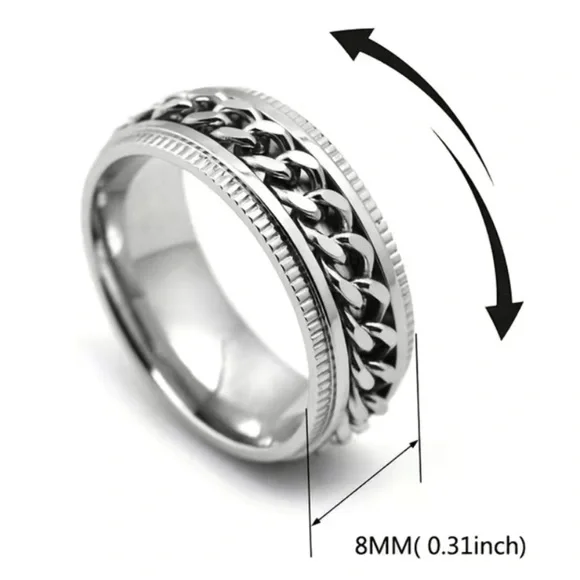 Silver Chain Anxiety Fidget Spinner Ring - Picture 4 of 6